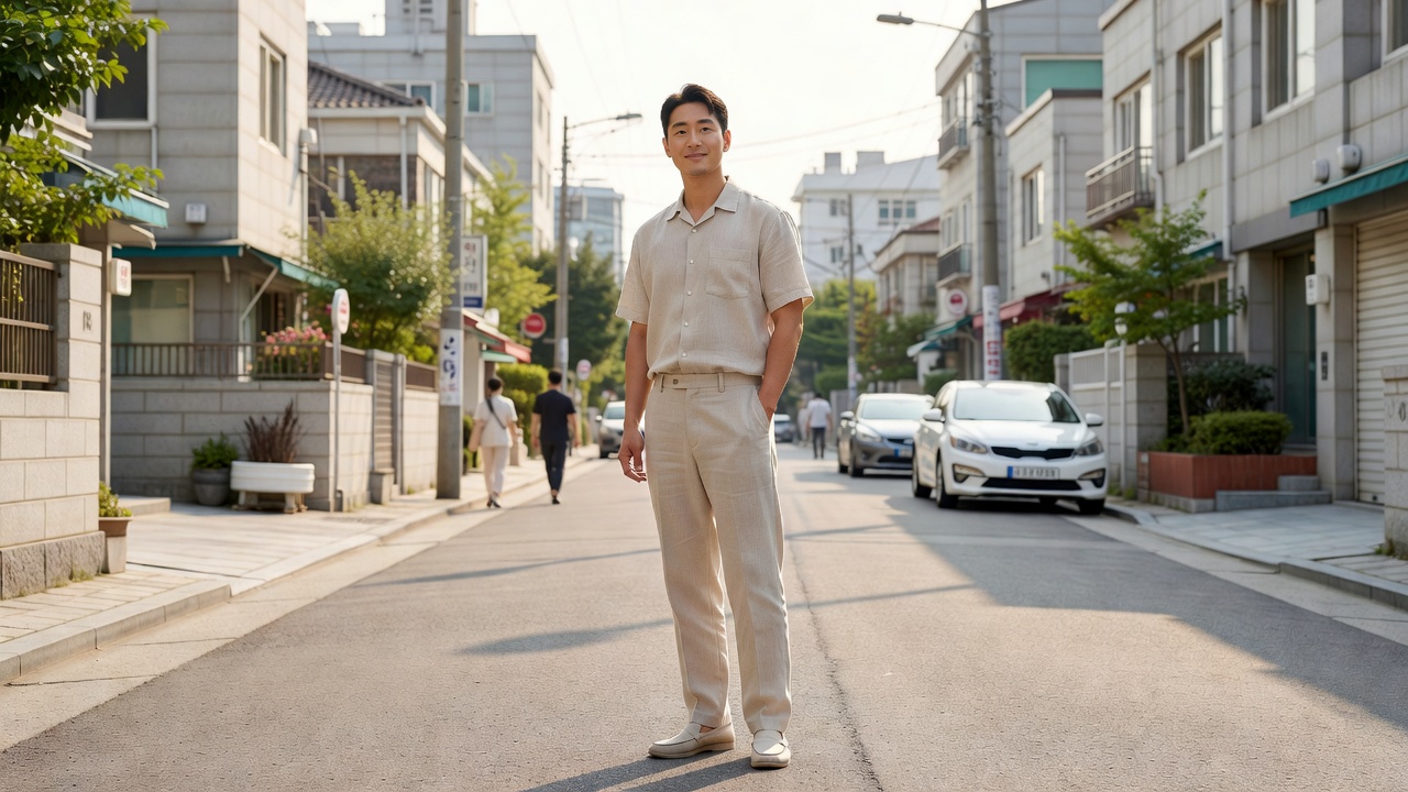 여름 남성 린넨 코디 기본 스타일링 모습