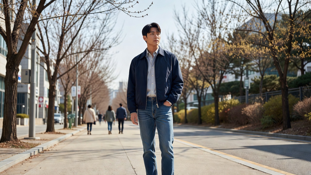 봄 남성 블루종 코디 전체적인 스타일링 예시