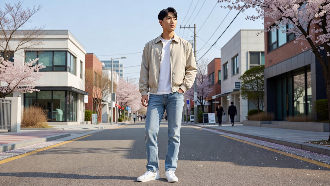 봄 남성 블루종과 데님으로 만드는 데일리 코디